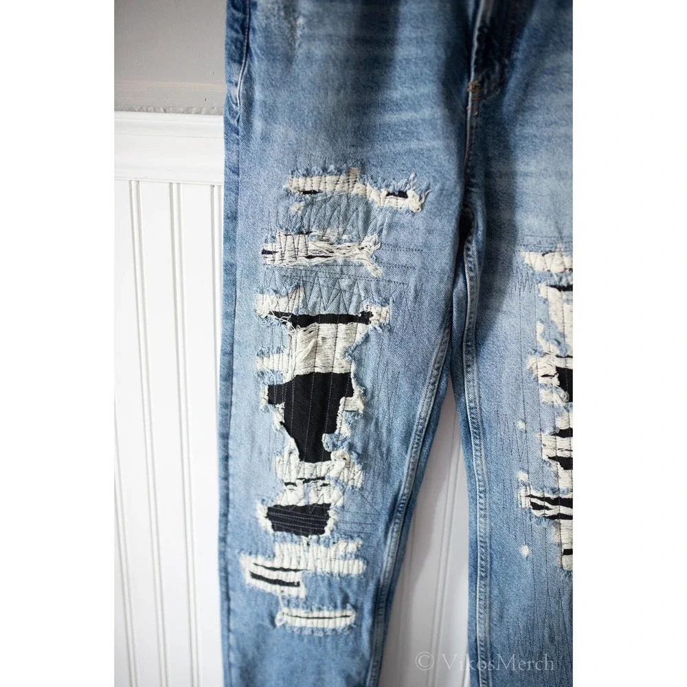 Destroyed Jeans Tattered Blue NEW - Picture 3 of 9